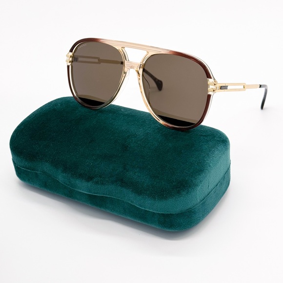 NEW GUCCI GG1104S 002 AVIATOR BROWN UNISEX SUNGLASSES GUCCI - Picture 2 of 12